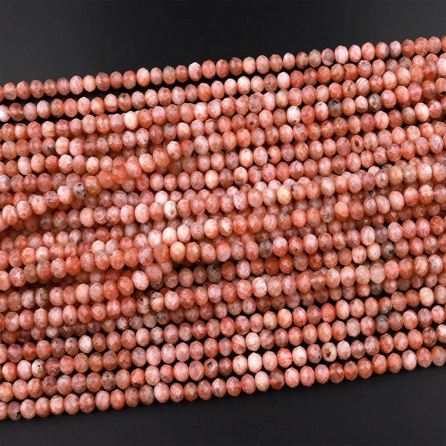 Faceted Natural Sunstone Rondelle Beads 4mm 6mm 15.5" Strand