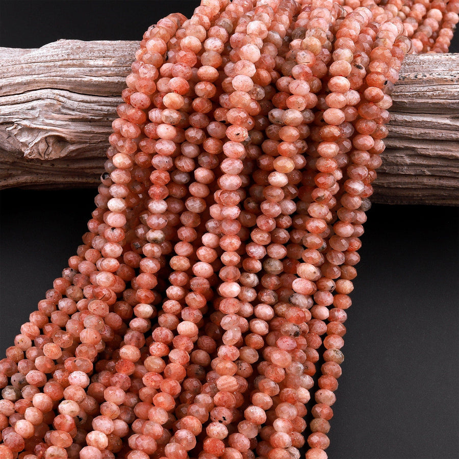 Faceted Natural Sunstone Rondelle Beads 4mm 6mm 15.5" Strand