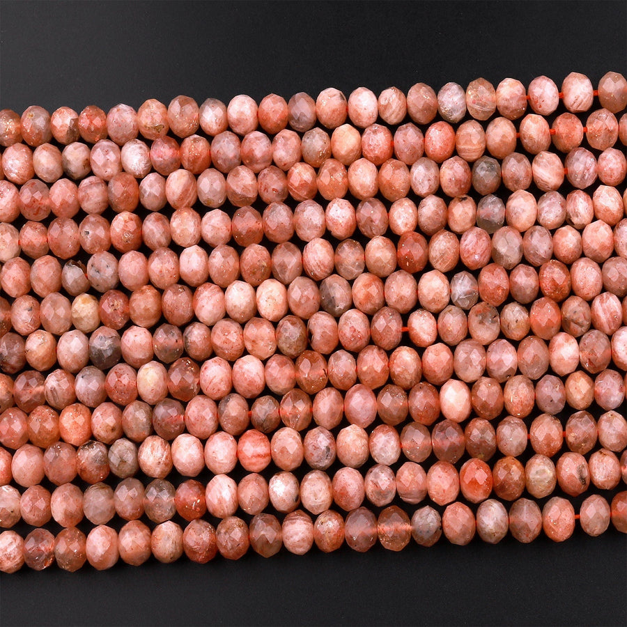 Faceted Natural Sunstone Rondelle Beads 4mm 6mm 15.5" Strand