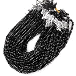Natural Black Spinel Faceted 3mm 4mm 6mm Rondelle Beads Micro Faceted Laser Diamond Cut 15.5" Strand