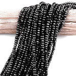 Natural Black Spinel Faceted 3mm 4mm 6mm Rondelle Beads Micro Faceted Laser Diamond Cut 15.5" Strand