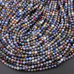 Real Genuine Burma Sapphire Faceted 2mm 3mm 4mm 5mm Round Beads Natural Multicolor Blue Purple Green Pink Yellow Gemstone 15.5" Strand