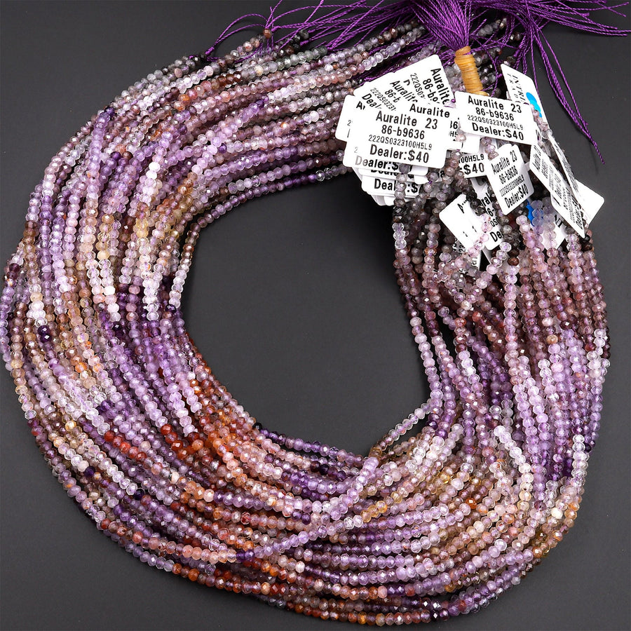 Rare Natural Auralite 23 Cacoxenite Gemstone 3mm 4mm Faceted Rondelle Beads Powerful Healing Gemstone World’s Oldest Crystal 15.5" Strand