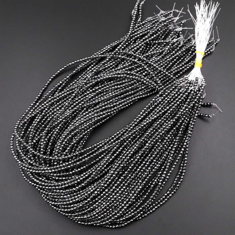 Faceted Natural Black Hematite 2mm 3mm 4mm 6mm 8mm Round Beads 15.5" Strand