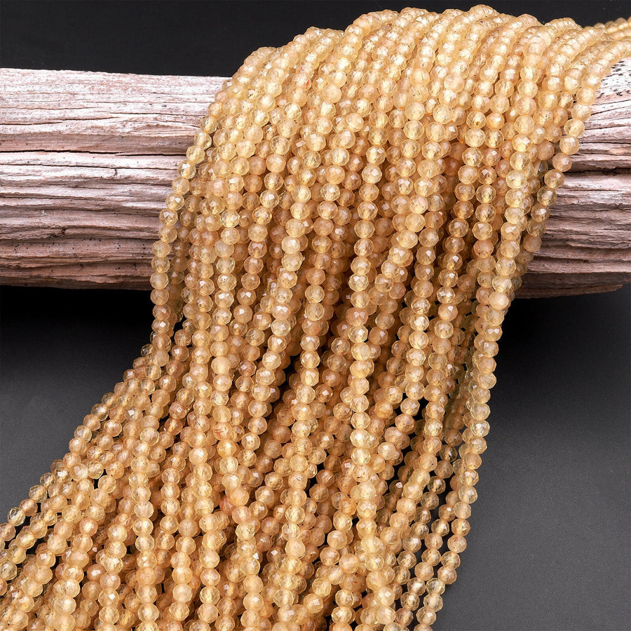 Rare Faceted Natural Golden Apatite 4mm Round Beads 15.5" Strand