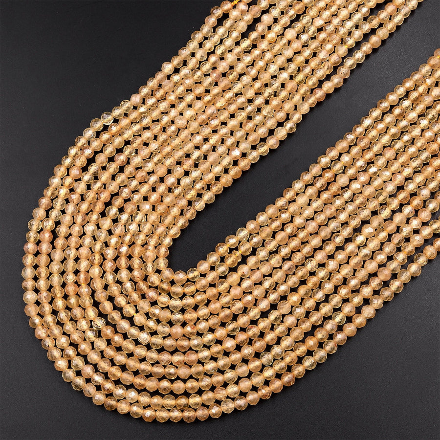 Rare Faceted Natural Golden Apatite 4mm Round Beads 15.5" Strand