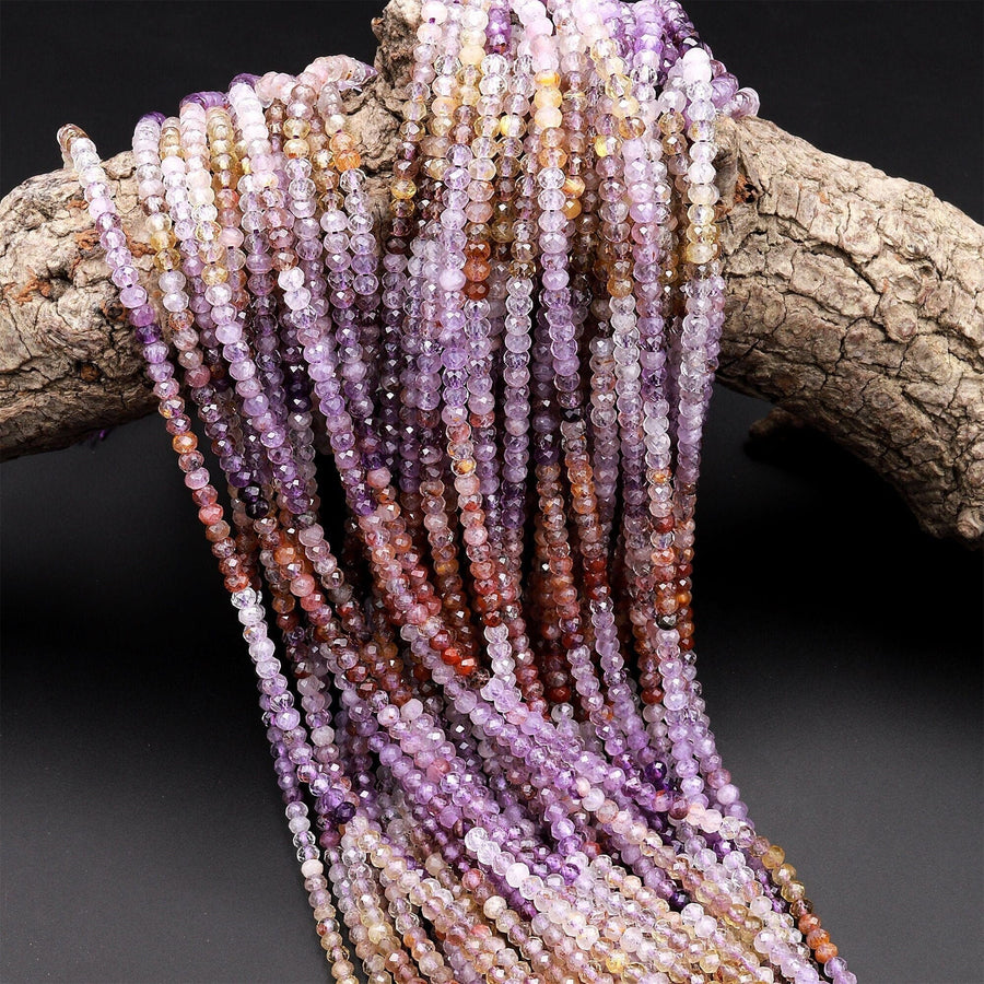 Rare Natural Auralite 23 Cacoxenite Gemstone 3mm 4mm Faceted Rondelle Beads Powerful Healing Gemstone World’s Oldest Crystal 15.5" Strand