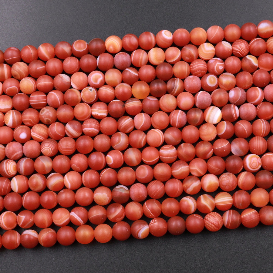 AAA Matte Natural Banded Red Agate 4mm 6mm 8mm 10mm 12mm Round Beads 15.5" Strand