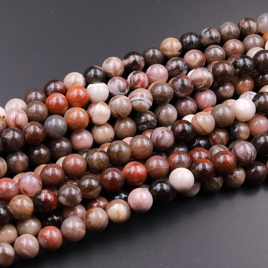 Natural Petrified Wood Beads 6mm 8mm 10mm Round Beads Earthy Brown Tan Gray Red Gemstone 15.5" Strand
