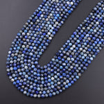 Faceted Natural Denim Blue Lapis Lazuli 4mm Round Beads Diamond Cut Gemstone 15.5" Strand