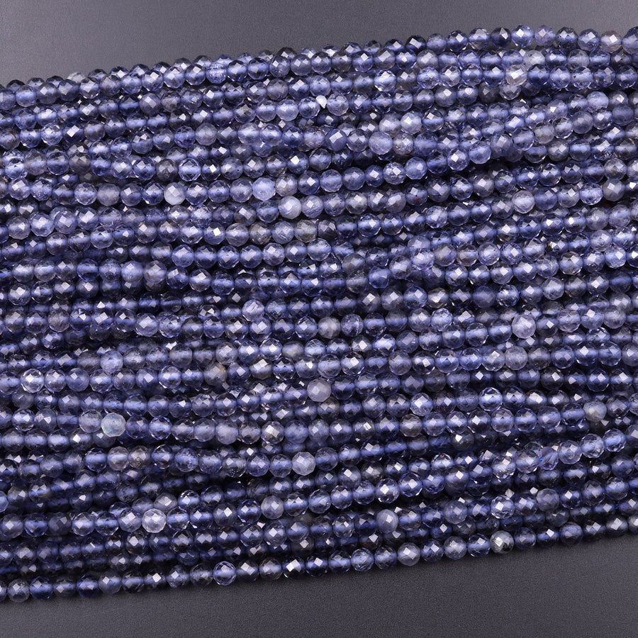 AAA Natural Blue Iolite Faceted 2mm 3mm 4mm Round Beads Genuine Real Multicolor Iolite Gemstone Beads 15.5" Strand