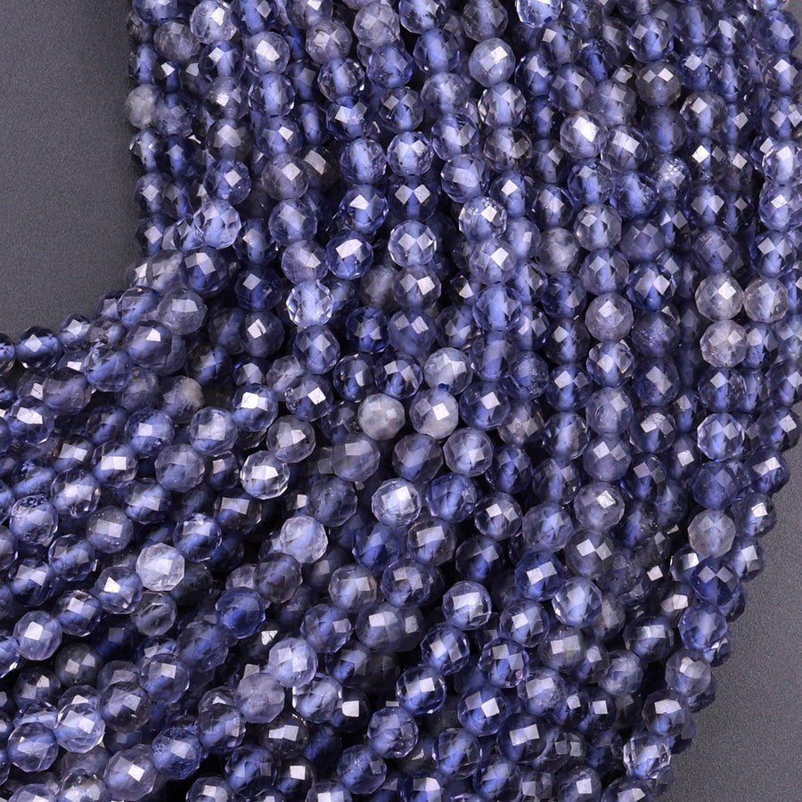 AAA Natural Blue Iolite Faceted 2mm 3mm 4mm Round Beads Genuine Real Multicolor Iolite Gemstone Beads 15.5" Strand