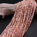 Micro Faceted Natural Sunstone Round Beads 4mm 5mm 6mm Sparkling Diamond Cut Gemstone 15.5" Strand