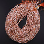 Micro Faceted Natural Sunstone Round Beads 4mm 5mm 6mm Sparkling Diamond Cut Gemstone 15.5" Strand