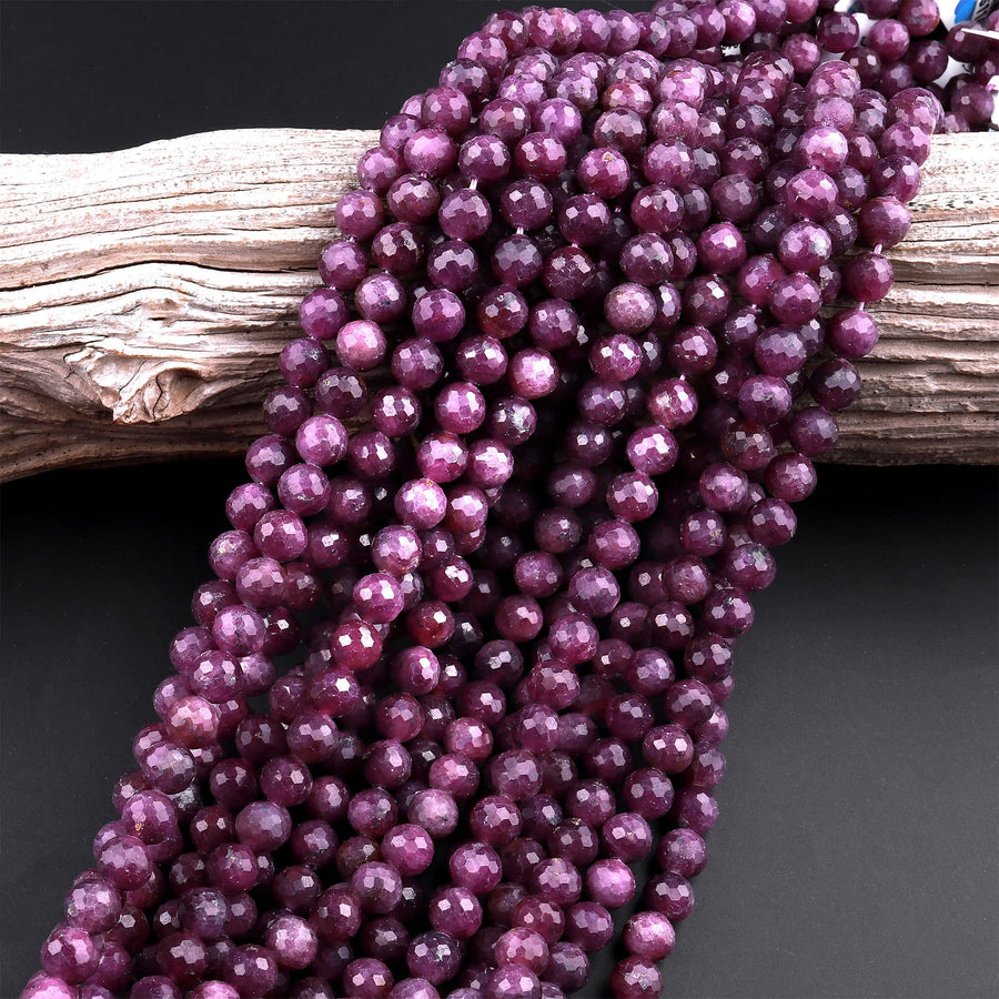 AAA Real Genuine Natural Purple Red Ruby Gemstone Faceted 3mm 4mm 5mm 6mm 7mm 8mm 9mm Round Beads 15.5" Strand