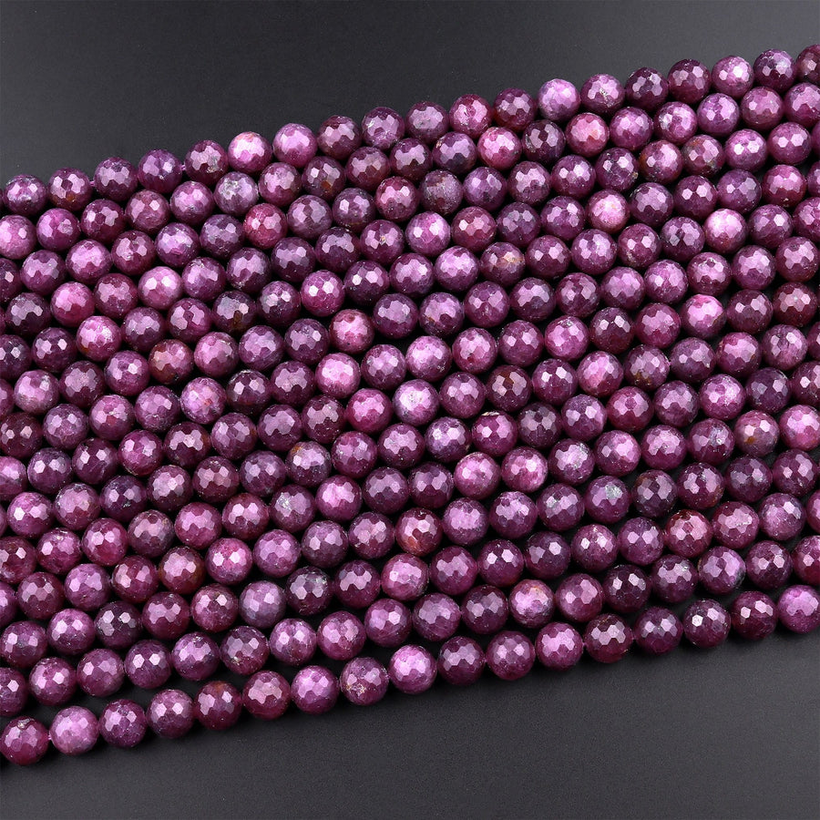 AAA Real Genuine Natural Purple Red Ruby Gemstone Faceted 3mm 4mm 5mm 6mm 7mm 8mm 9mm Round Beads 15.5" Strand
