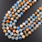 Faceted Natural Argentina Lemurian Aquatine Blue Calcite 6mm 8mm Round Beads 15.5" Strand