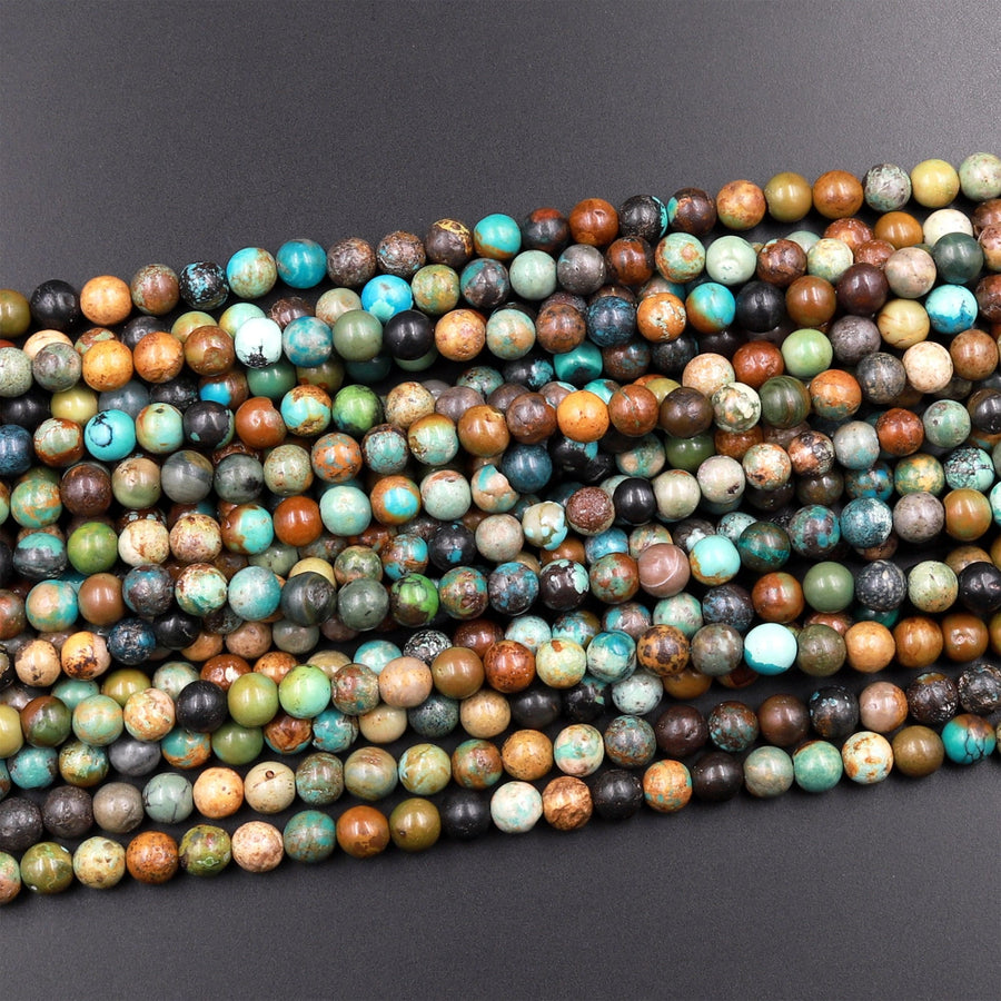 Real Genuine Natural Blue Green Brown Turquoise 4mm 5mm 6mm Smooth Round Beads 15.5" Strand