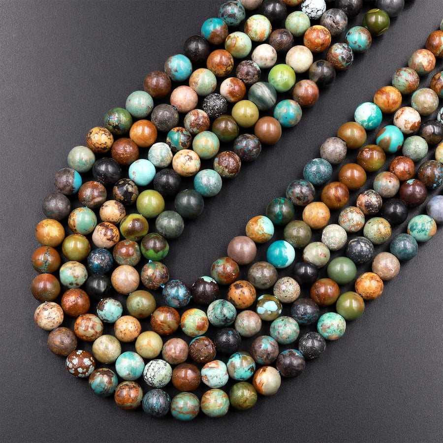 Real Genuine Natural Blue Green Brown Turquoise 4mm 5mm 6mm Smooth Round Beads 15.5" Strand