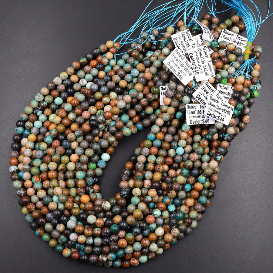 Real Genuine Natural Blue Green Brown Turquoise 4mm 5mm 6mm Smooth Round Beads 15.5" Strand