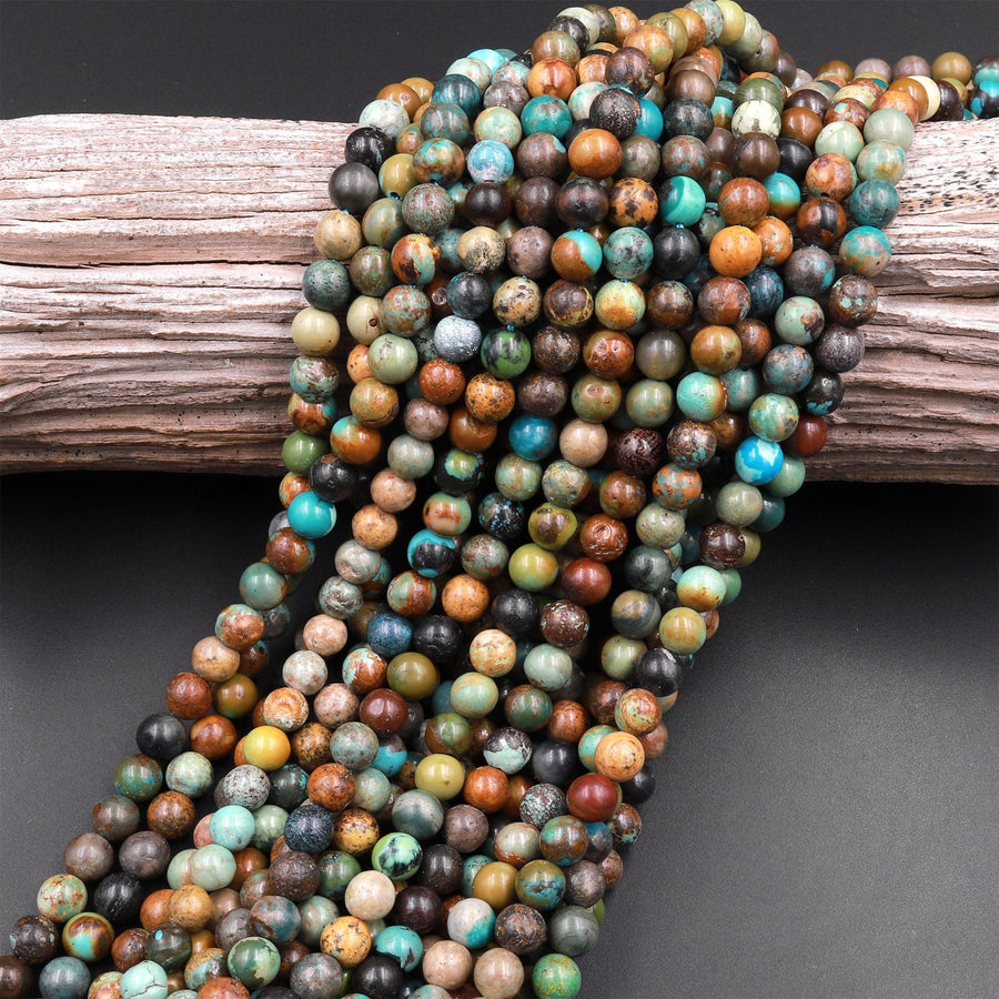 Real Genuine Natural Blue Green Brown Turquoise 4mm 5mm 6mm Smooth Round Beads 15.5" Strand