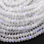 AAA Natural Rainbow Moonstone Faceted Rondelle Beads 3mm 4mm 6mm 8mm 10mm High Quality Blue Flashes 15.5" Strand