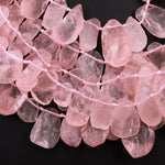 Rough Raw Natural Pink Rose Quartz Beads Freeform Teardrop Hammered Nuggets Organic Cut 15.5" Strand