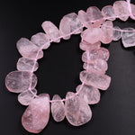 Rough Raw Natural Pink Rose Quartz Beads Freeform Teardrop Hammered Nuggets Organic Cut 15.5" Strand