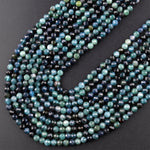 Natural Paraiba Blue Tourmaline Faceted 2mm 3mm 4mm Round Beads Indicolite Gemstone 15.5" Strand