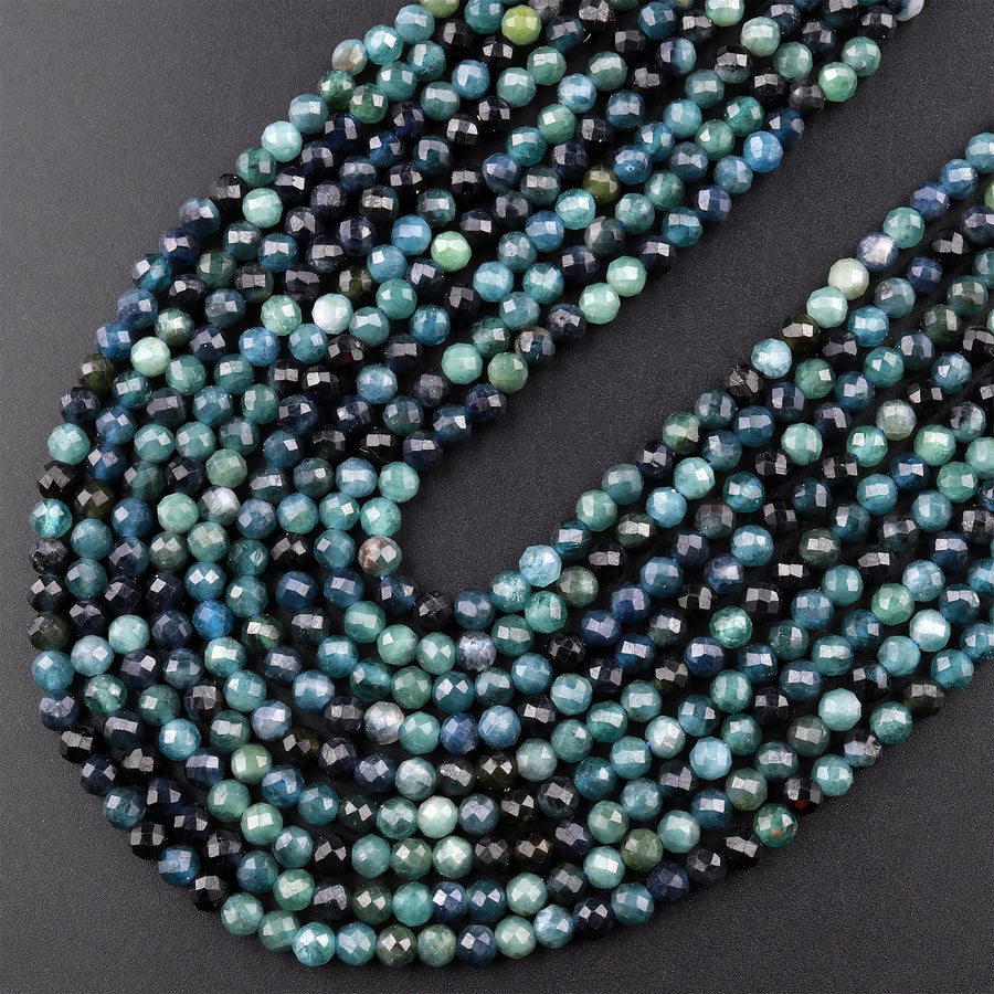Natural Paraiba Blue Tourmaline Faceted 2mm 3mm 4mm Round Beads Indicolite Gemstone 15.5" Strand