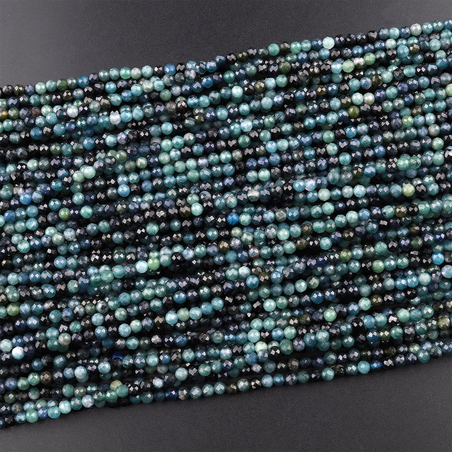 Natural Paraiba Blue Tourmaline Faceted 2mm 3mm 4mm Round Beads Indicolite Gemstone 15.5" Strand