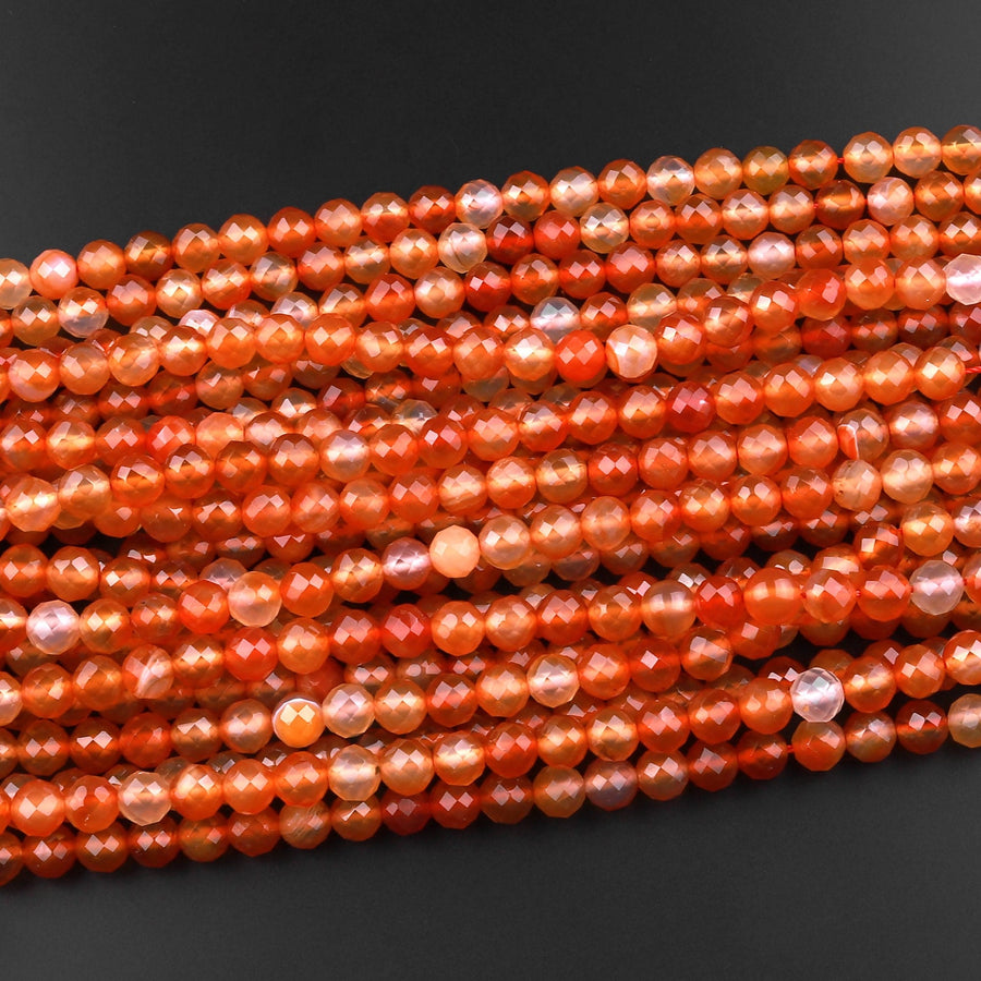 Faceted Natural Red Orange Carnelian 4mm 6mm 8mm 10mm Round Beads Fiery Orange Gemstone 15.5" Strand