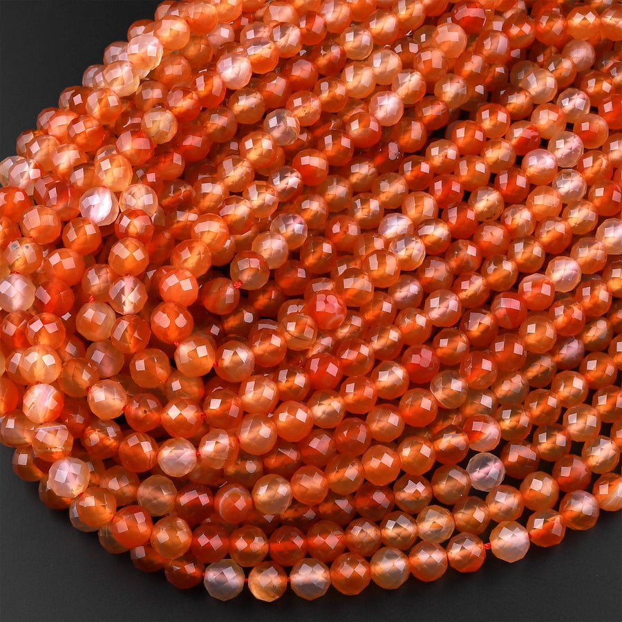 Faceted Natural Red Orange Carnelian 4mm 6mm 8mm 10mm Round Beads Fiery Orange Gemstone 15.5" Strand