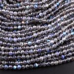 AAA Micro Faceted Labradorite 3mm 4mm 6mm Round Beads Brilliant Flashes 15.5" Strand