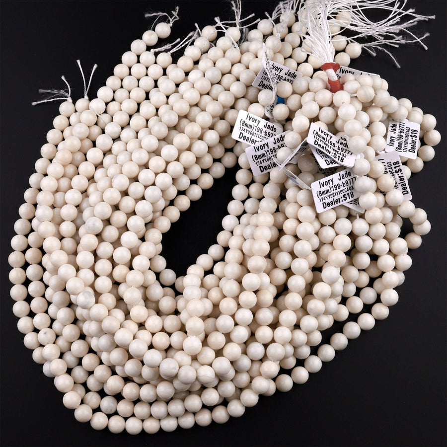 Natural Ivory Jade Round Beads 6mm 8mm 10mm Creamy Ivory White Natural Jade Beads 15.5" Strand