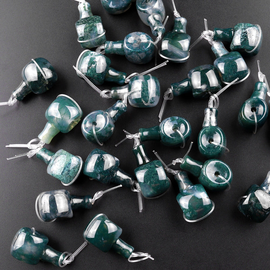 Large Green Moss Agate Guru 12mm Beads 3 Holes T-Beads Set For Mala Making