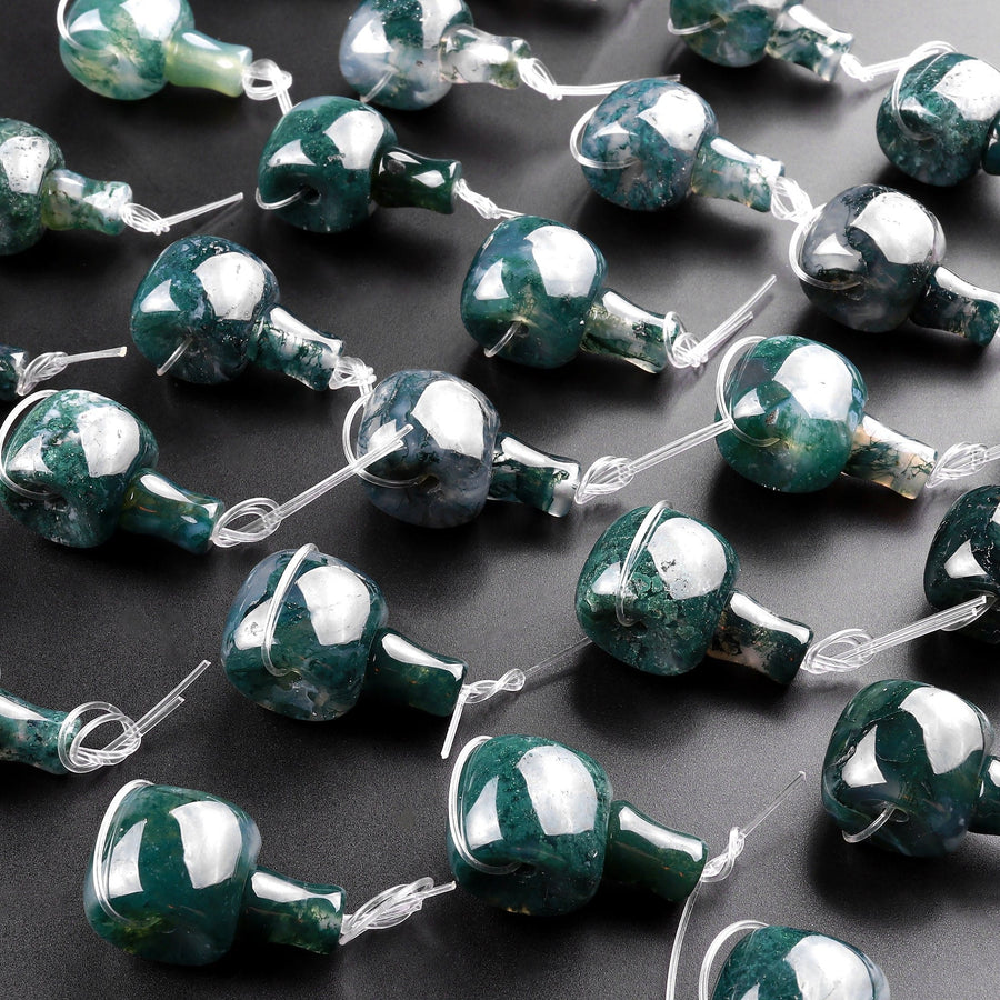Large Green Moss Agate Guru 12mm Beads 3 Holes T-Beads Set For Mala Making