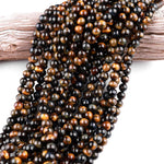 AAA Natural Golden Brown Blue Tiger's Eye 4mm 6mm 8mm 10mm 12mm Round Beads 15.5" Strand