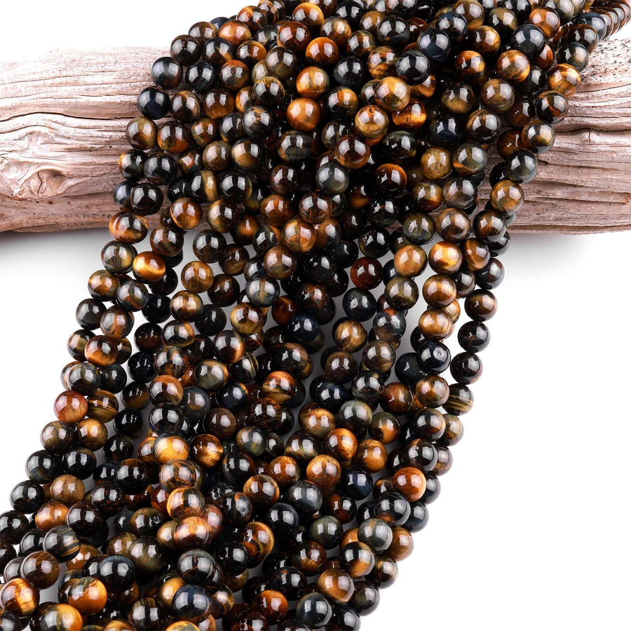 AAA Natural Golden Brown Blue Tiger's Eye 4mm 6mm 8mm 10mm 12mm Round Beads 15.5" Strand