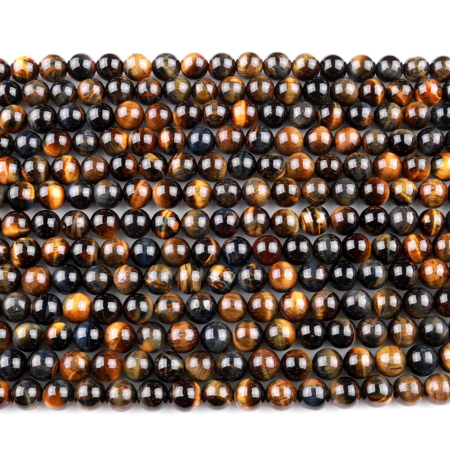 AAA Natural Golden Brown Blue Tiger's Eye 4mm 6mm 8mm 10mm 12mm Round Beads 15.5" Strand