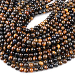 AAA Natural Golden Brown Blue Tiger's Eye 4mm 6mm 8mm 10mm 12mm Round Beads 15.5" Strand
