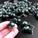 Large Green Moss Agate Guru 12mm Beads 3 Holes T-Beads Set For Mala Making