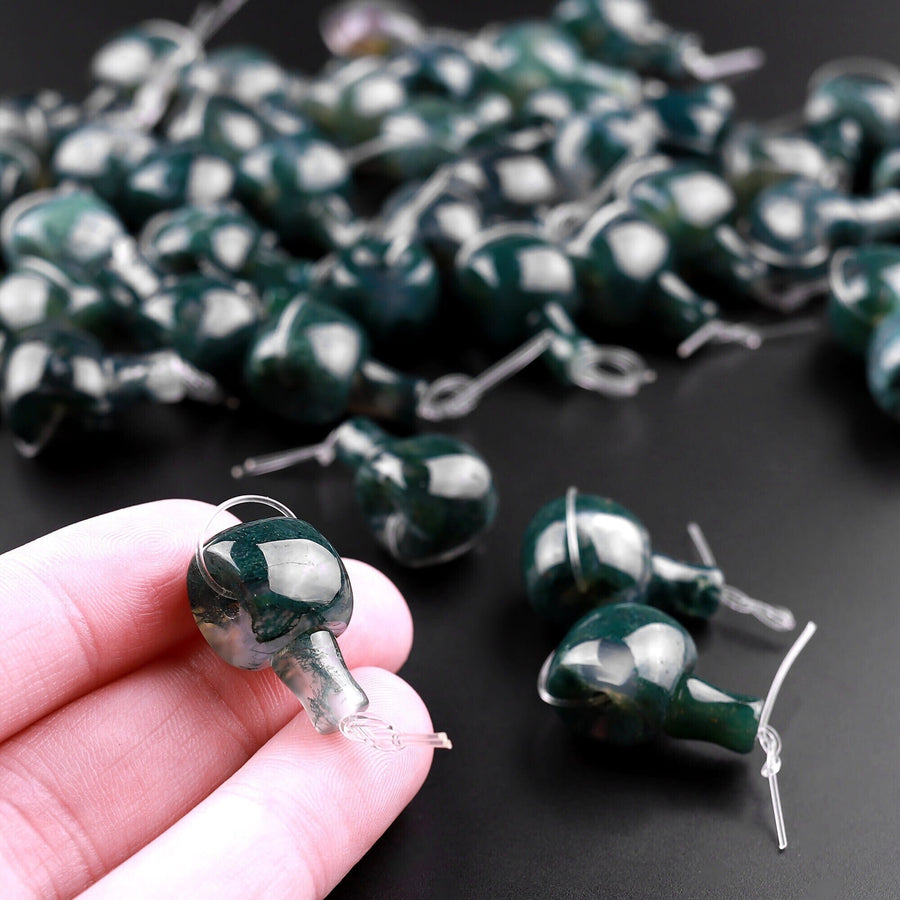 Large Green Moss Agate Guru 12mm Beads 3 Holes T-Beads Set For Mala Making