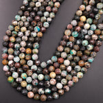 Faceted Natural Chrysocolla Round Beads 6mm 8mm 15.5" Strand