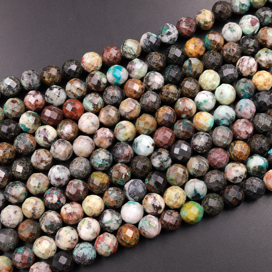 Faceted Natural Chrysocolla Round Beads 6mm 8mm 15.5" Strand