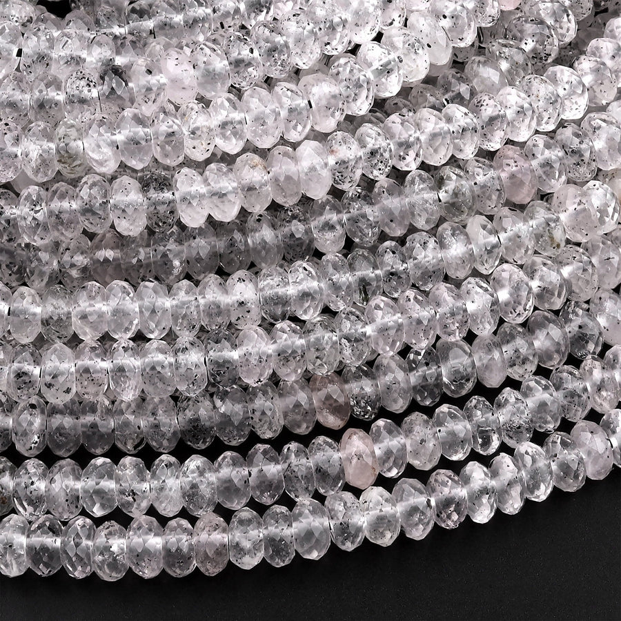 Faceted Black Hematite Phantom Quartz 6mm 8mm Rondelle Beads Rare Black Quartz Crystal Powerful Energy Stone 15.5" Strand