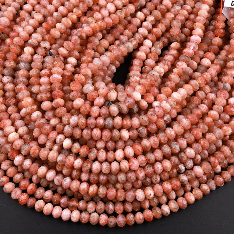 Faceted Natural Sunstone Rondelle Beads 4mm 6mm 15.5" Strand