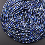 Faceted Natural Denim Blue Lapis Lazuli 4mm Round Beads Diamond Cut Gemstone 15.5" Strand