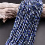 Faceted Natural Denim Blue Lapis Lazuli 4mm Round Beads Diamond Cut Gemstone 15.5" Strand