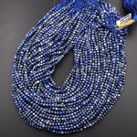 Faceted Natural Denim Blue Lapis Lazuli 4mm Round Beads Diamond Cut Gemstone 15.5" Strand
